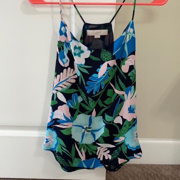 LOFT Tops - Loft Tropical Blue Print Strappy Top S